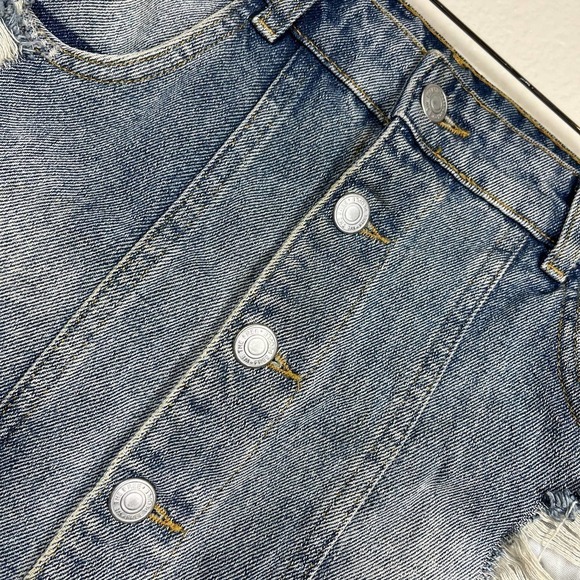 🔴 5 for $25! Free People Denim Mini Skirt Distressed Button Front Size 2 - Picture 4 of 11